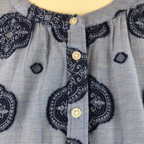 Loft | Blue Embroidered Button up - Picture 3 of 8